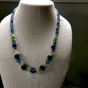 Blue and green beaded necklace